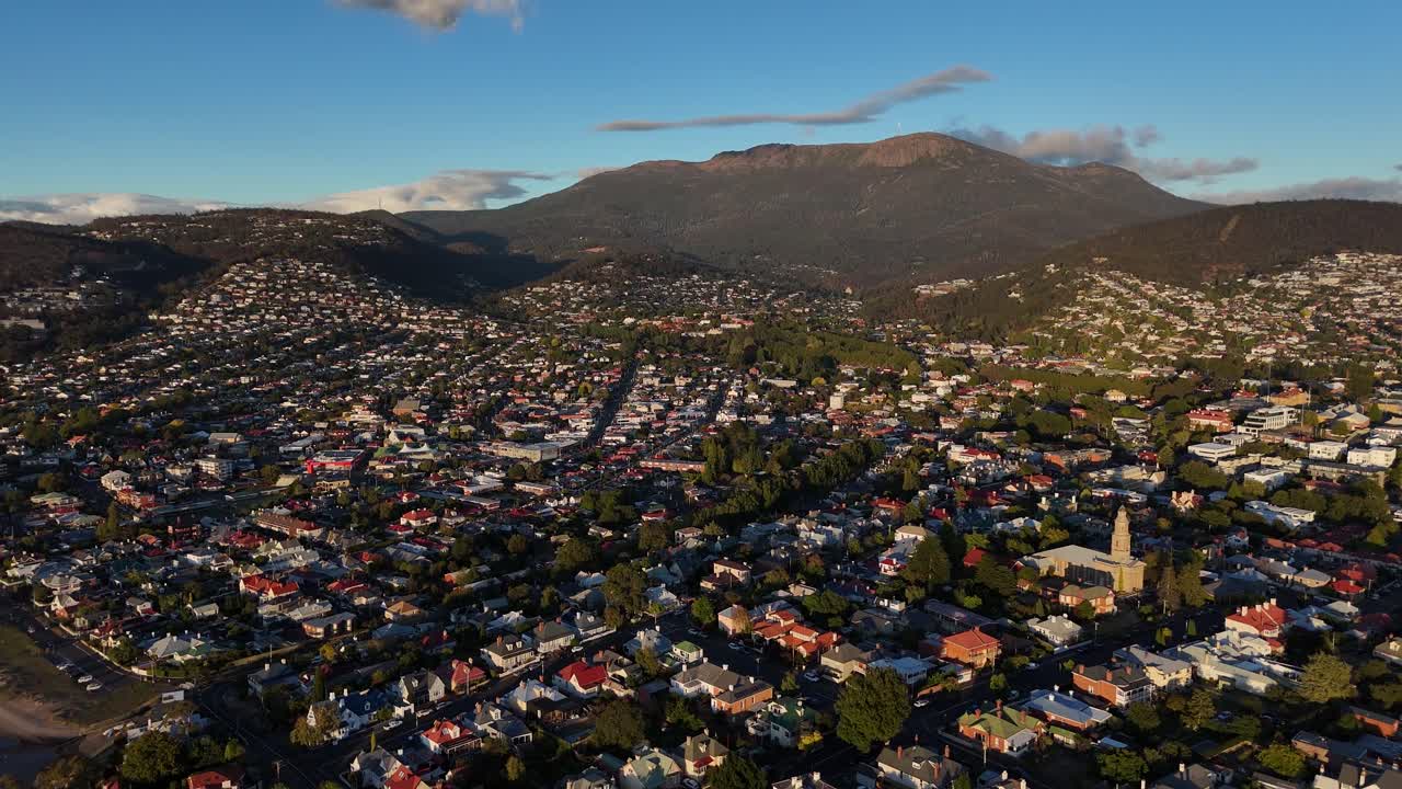 Battery Point suburb, Hobart city in Tasmania, Australia. Aerial drone panoramic view