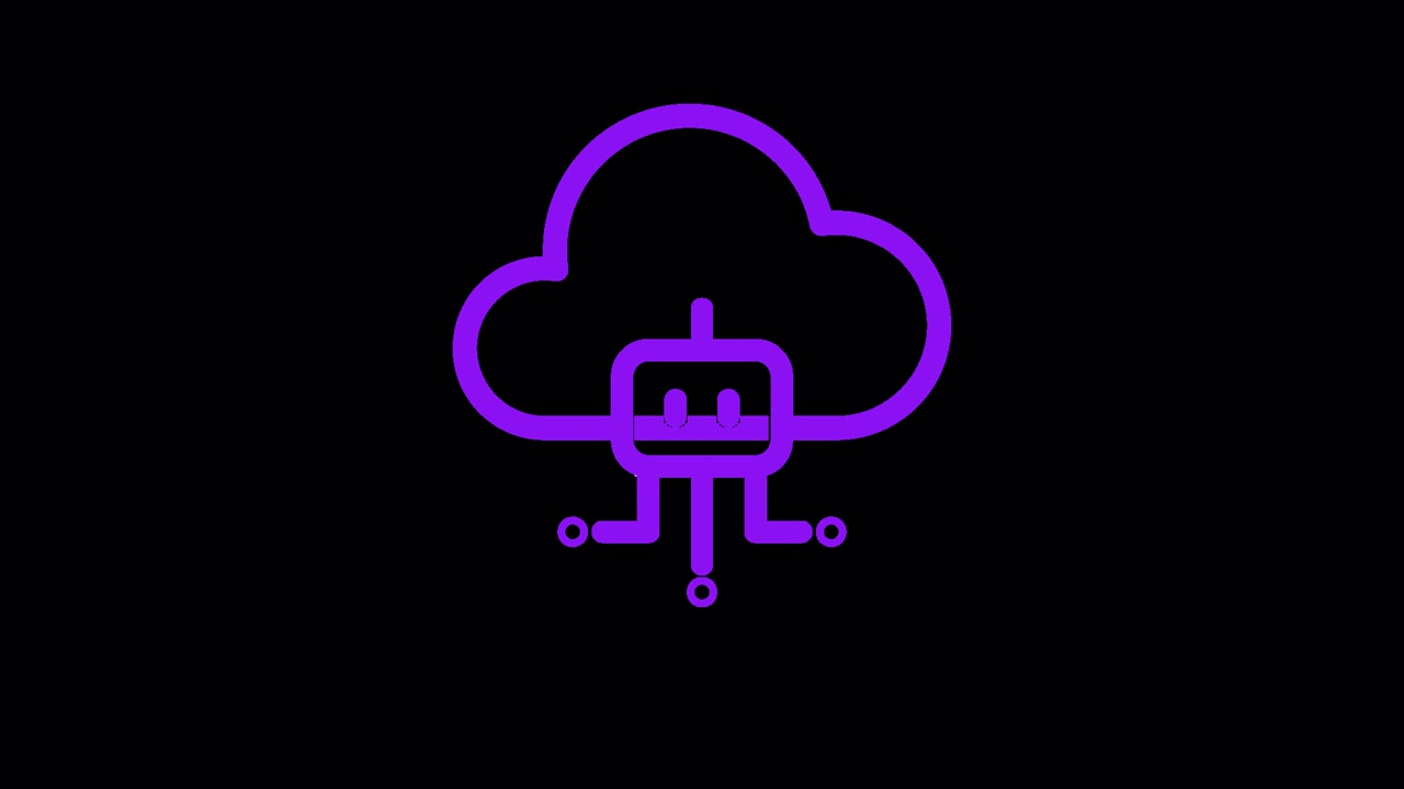 Animated Purple Cloud Robot Icon Representing Artificial Intelligence and Cloud Computing