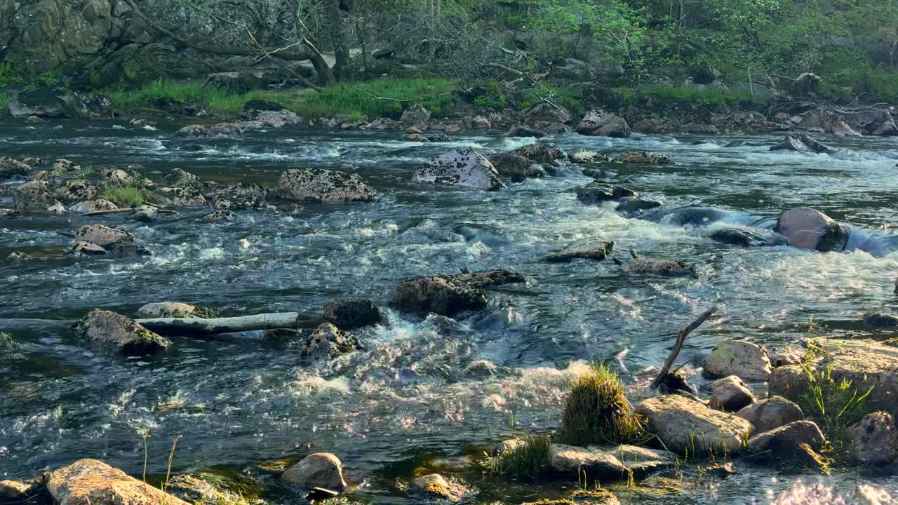 4K slow-motion video of a beautiful Norwegian river in spring