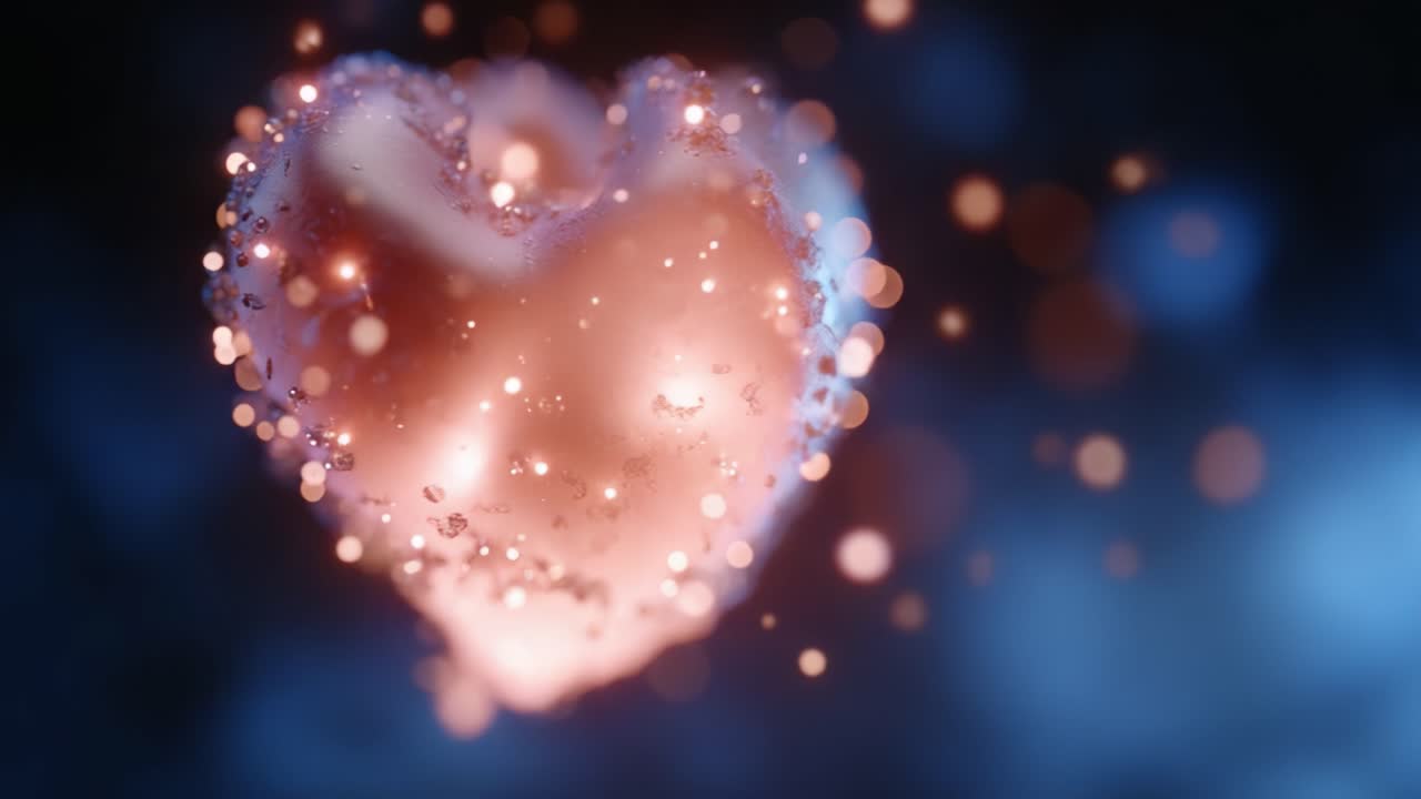 A Captivating Heart Shape Glimmering with Lights and Sparkles, Set Against a Dreamy Blue Background, Evoking Feelings of Love and Emotion in a Stunning Visual Display
