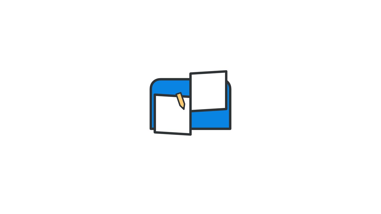 Animated Icon of a Blue Folder with Floating Documents and Pencil