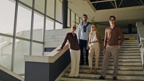 fashionable group portrait on stairs