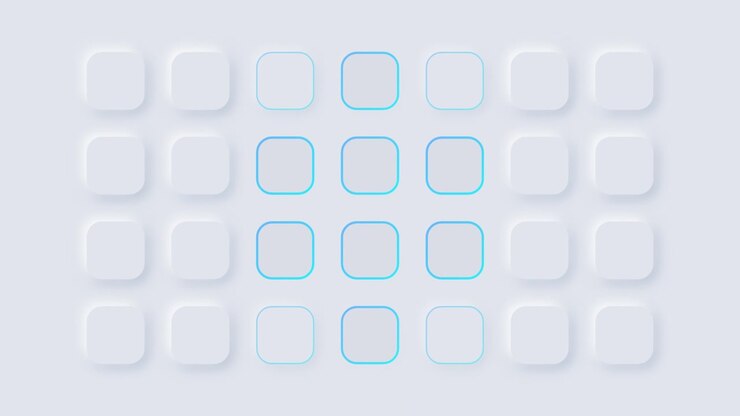 Abstract Neumorphic Grid Animation with Pulsing Blue Light