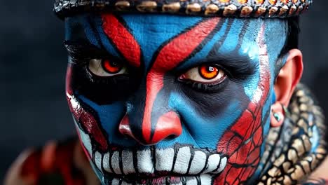 a man with a face painted like a spider-man