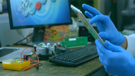 close-up of robotic engineer using digital tablet 4k