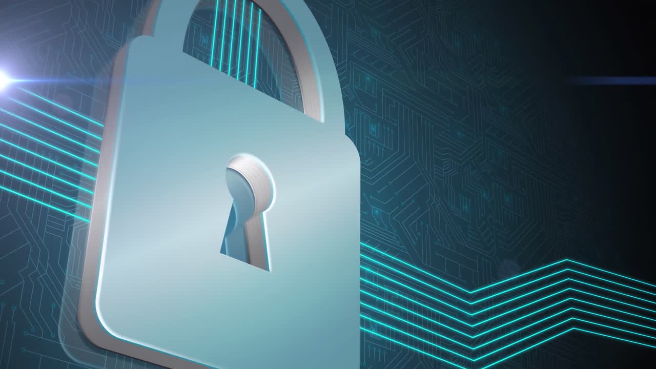 animación del candado de seguridad en línea con líneas verdes brillantes