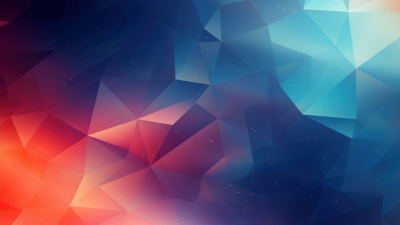 Abstract geometric design with vibrant red and blue polygons. Top-down angle creates a dynamic video