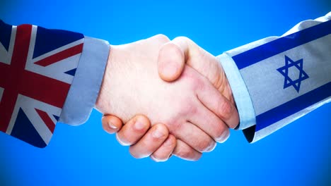 united kingdom - israel / handshake concept animation about countries and politics / with matte channel