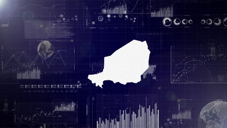 Antecedentes-Corporativos-Del-País-De-Níger-Con-Elementos-Abstractos-De-Gráficos-De-Análisis-De-Datos-Que-Muestran-Videos-Tecnológicos-De-Análisis-De-Datos-Con-Globo-Terráqueo,-Crecimiento,-Gráficos-Y-Datos-Estadísticos-Del-País-De-Níger