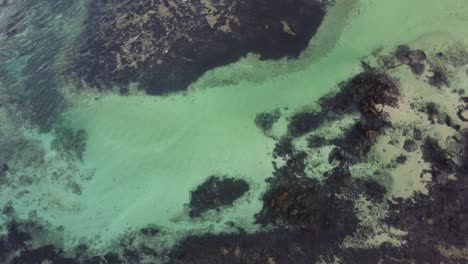 imágenes aéreas de drones del mar y el arrecife de coral al atardecer en la isla de lanzarote, españa