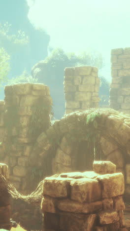 golden ruins in lush greenery create an enchanting atmosphere