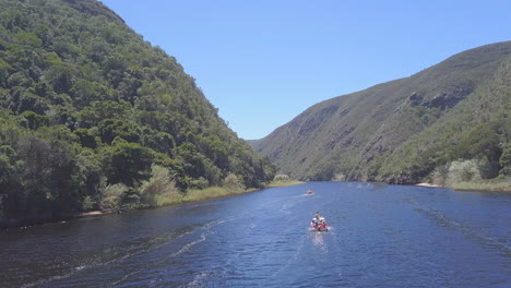 aerial of boating on lake in south africa for summer leisure fun and activity