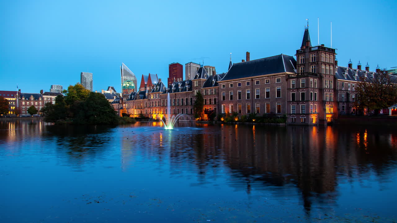 Hague Binnenhof and Canal Autumn View