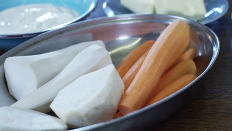 vegetable yogurt and healthy food in stainless bowl ready to be cocked as ingredient in food vegetarian diet detox recipe