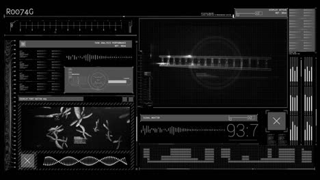 animación del procesamiento de datos en pantalla sobre fondo negro