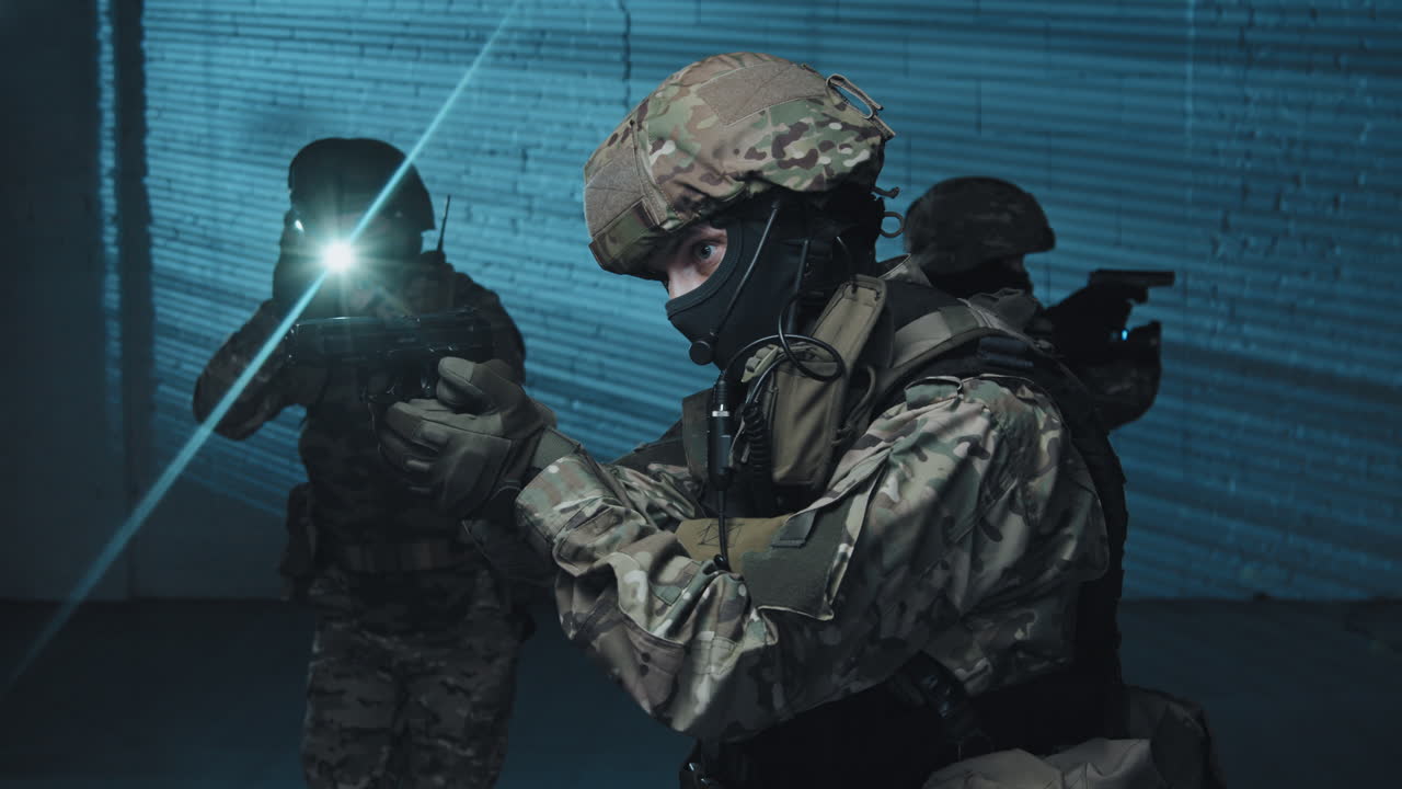 Special Forces Officers Gesticulating and Raiding Place