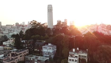 san francisco aerial view at sunset with coit tower