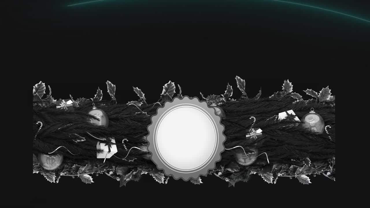 animación de decoraciones navideñas sobre un fondo negro.