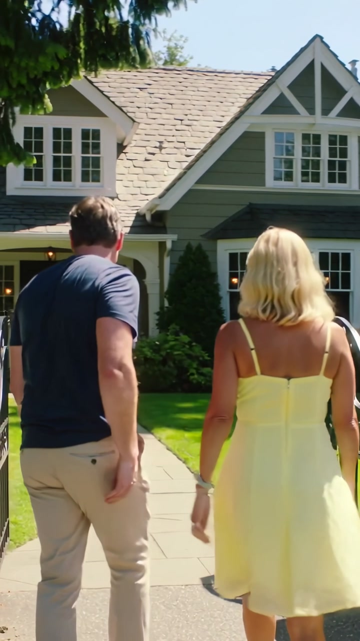 Happy Couple Hugging and Walking Towards Their Home