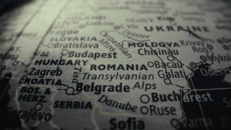 close-up of a world map focusing on southeastern europe