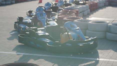 row of go carts at the track and ready to start