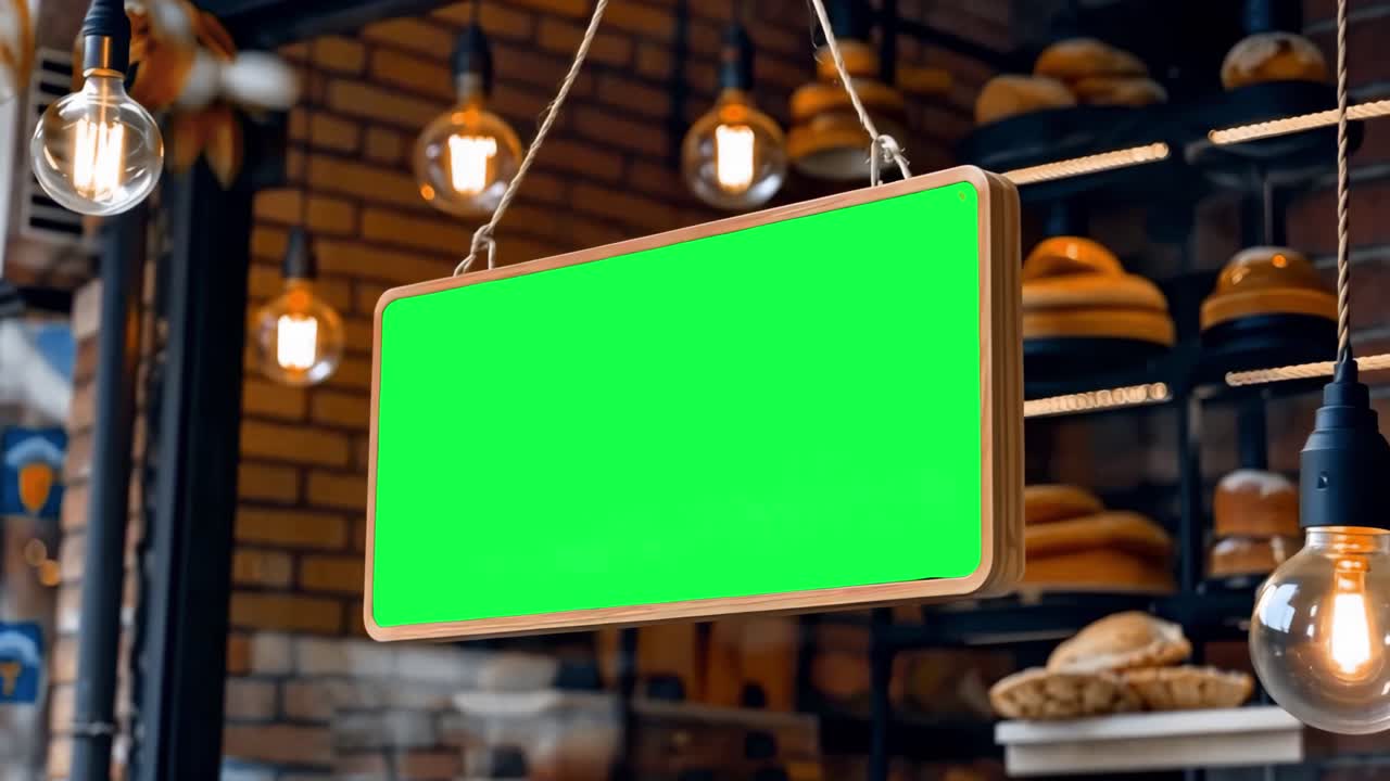 Bagerivindueskilt live mockup-animation, transparent 4K video, green screen.