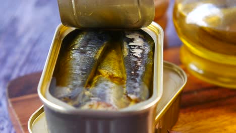 open can of sardines in oil