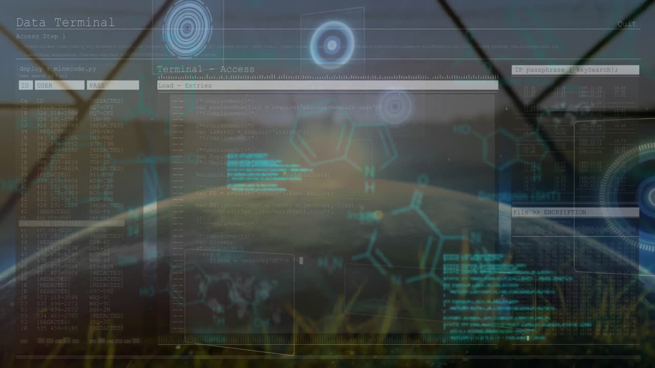 animación del procesamiento de datos en la interfaz digital sobre las mujeres que corren en la pista deportiva cubierta