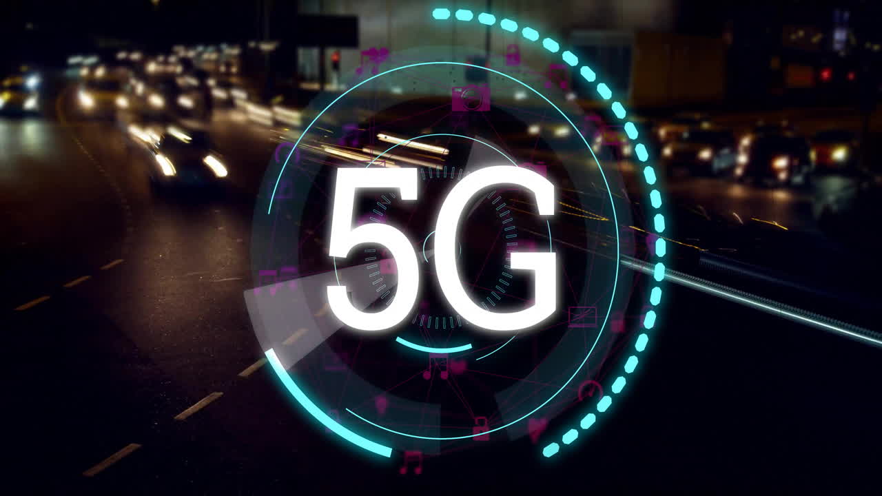 animazione tecnologica 5g sul traffico cittadino notturno