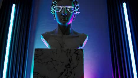 ancient bust with neon glasses