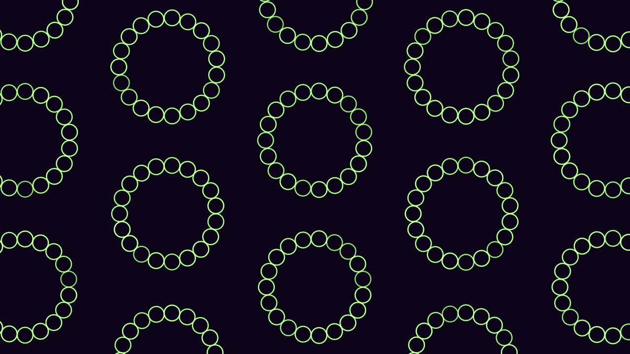 Neon futuristic circles pattern with rainbow rings on black gradient