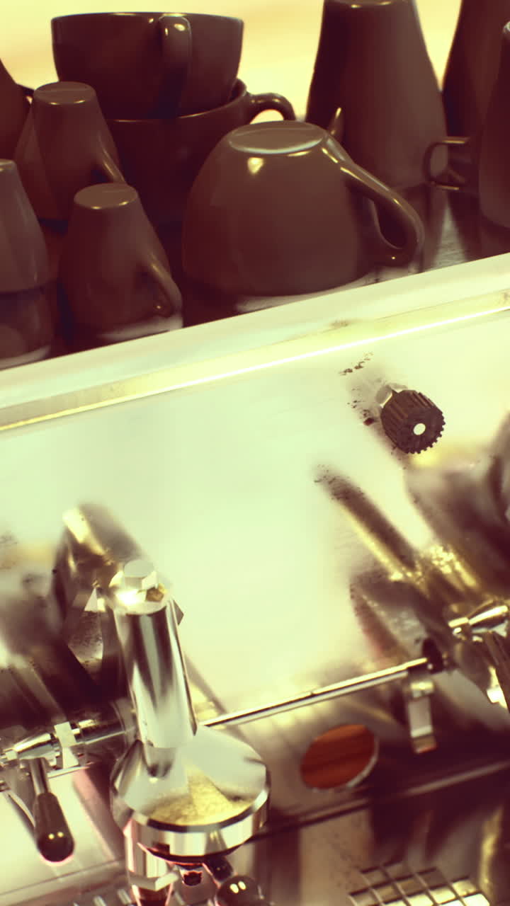 Elegant coffee machine creates a warm atmosphere in a bustling cafe setting