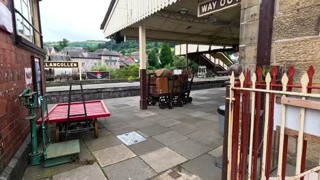 luggage carts at llangollen station in wales