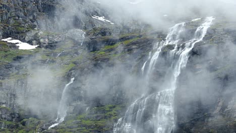 beautiful nature of norway. a mountain waterfall from a glacier high in the mountains of norway.