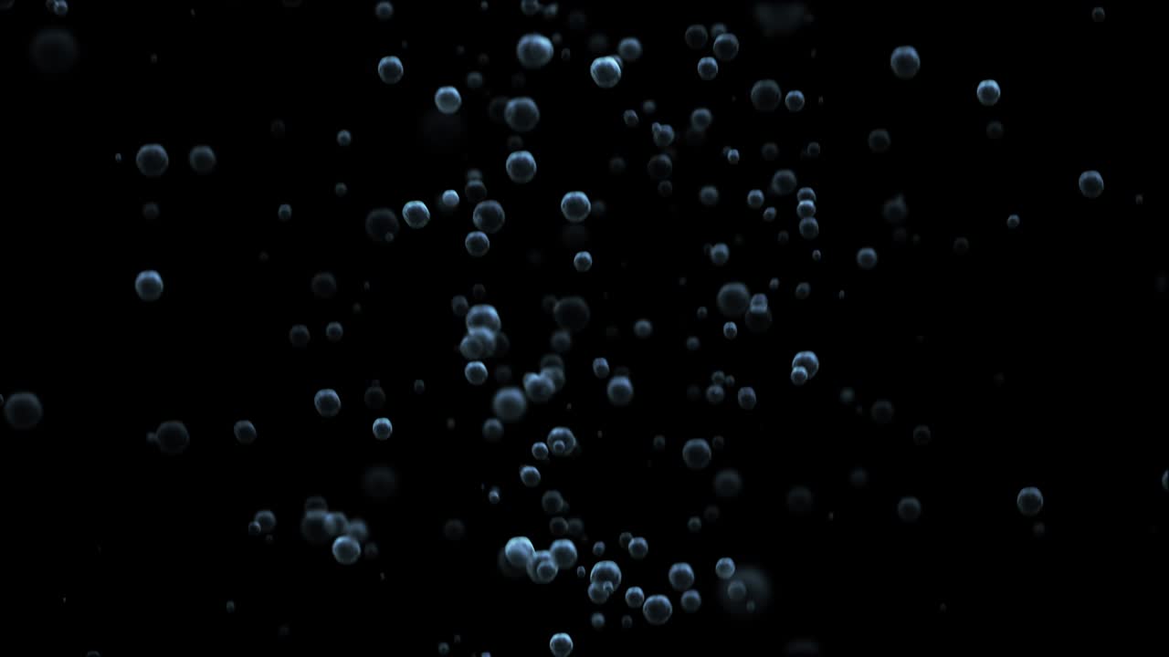 Fast flowing movement of underwater bubbles on a black background to the surface of the water. Underwater bubble cloud. 4K loop 3D animation on black background