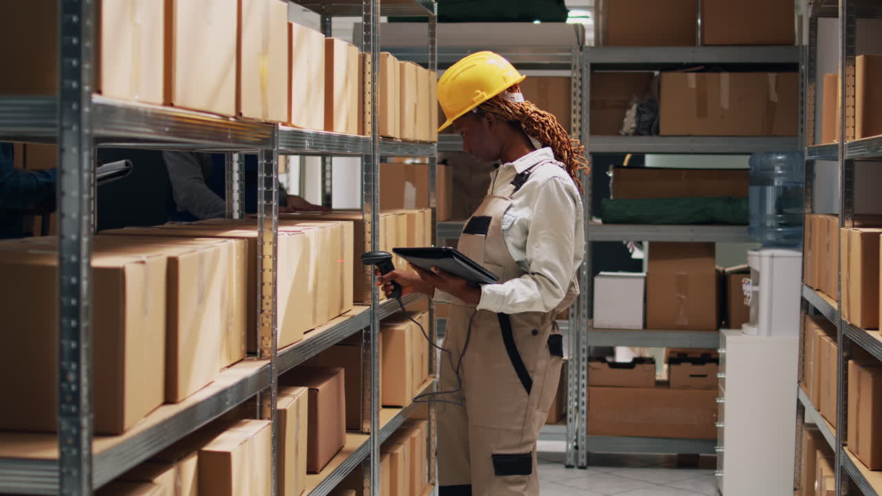 trabajador del almacén escaneando el inventario