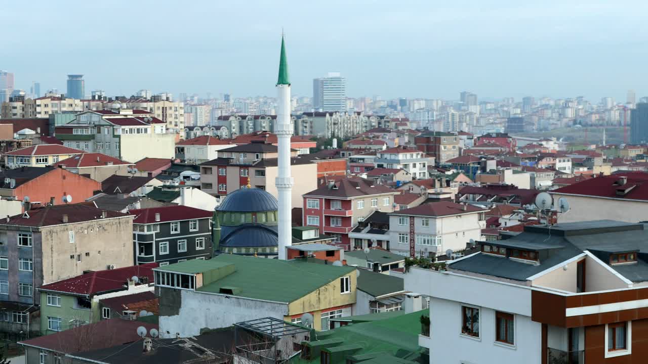 Cityscape View of a Turkish Neighborhood with Mosque