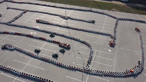 top view go karting circuit with roads and tires