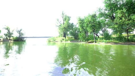 bright afternoon by the tranquil river with a lush green backdrop
