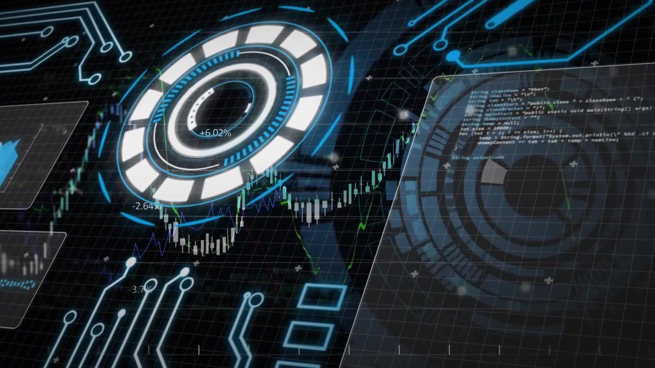 Animation of data processing in green and black space