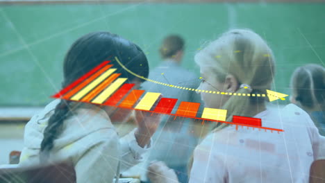 animación de diagrama sobre diversas escolares susurrando en el aula