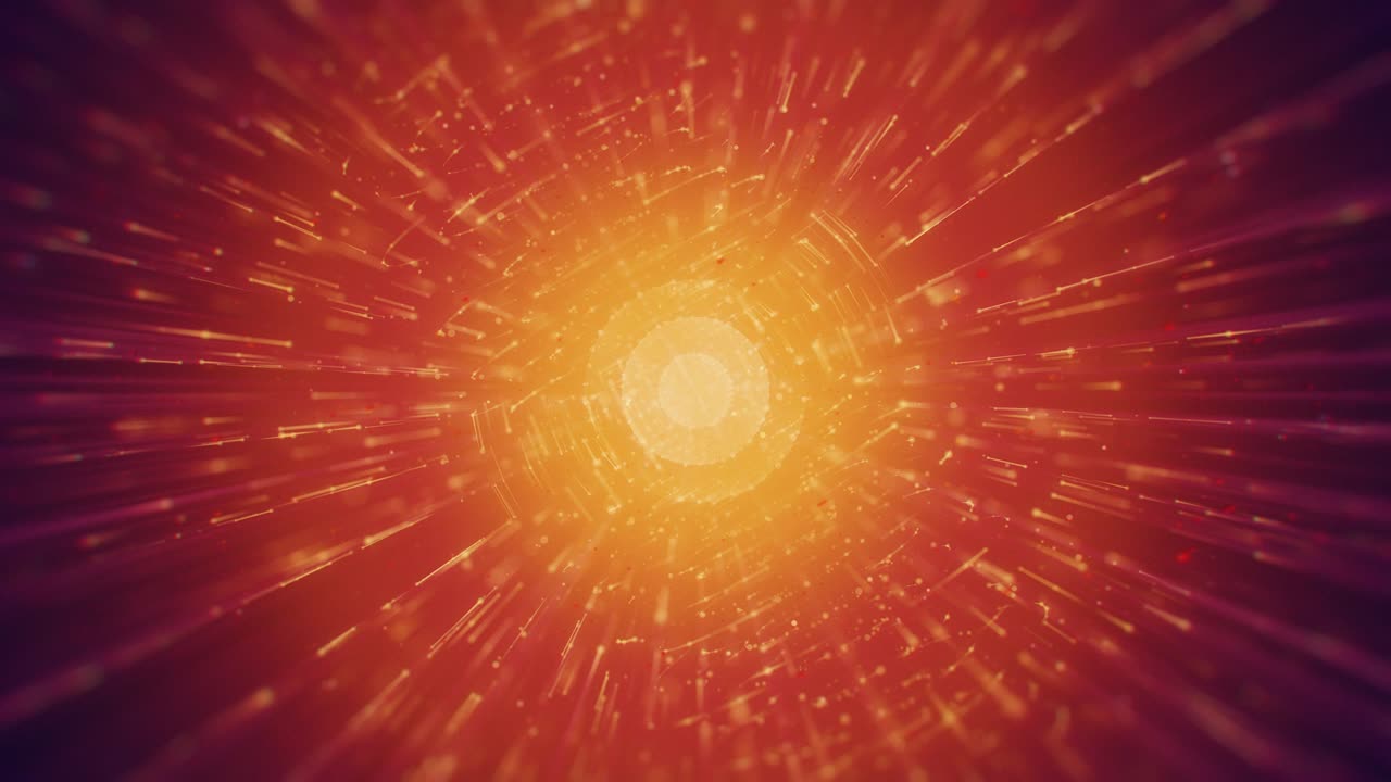 esfera amarilla futurista y líneas giratorias en fondo naranja