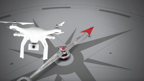 animación de brújula y avión no tripulado sobre fondo gris