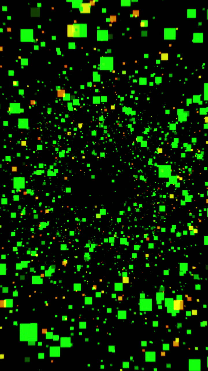 Abstract Digital Tunnel of Green and Yellow Squares