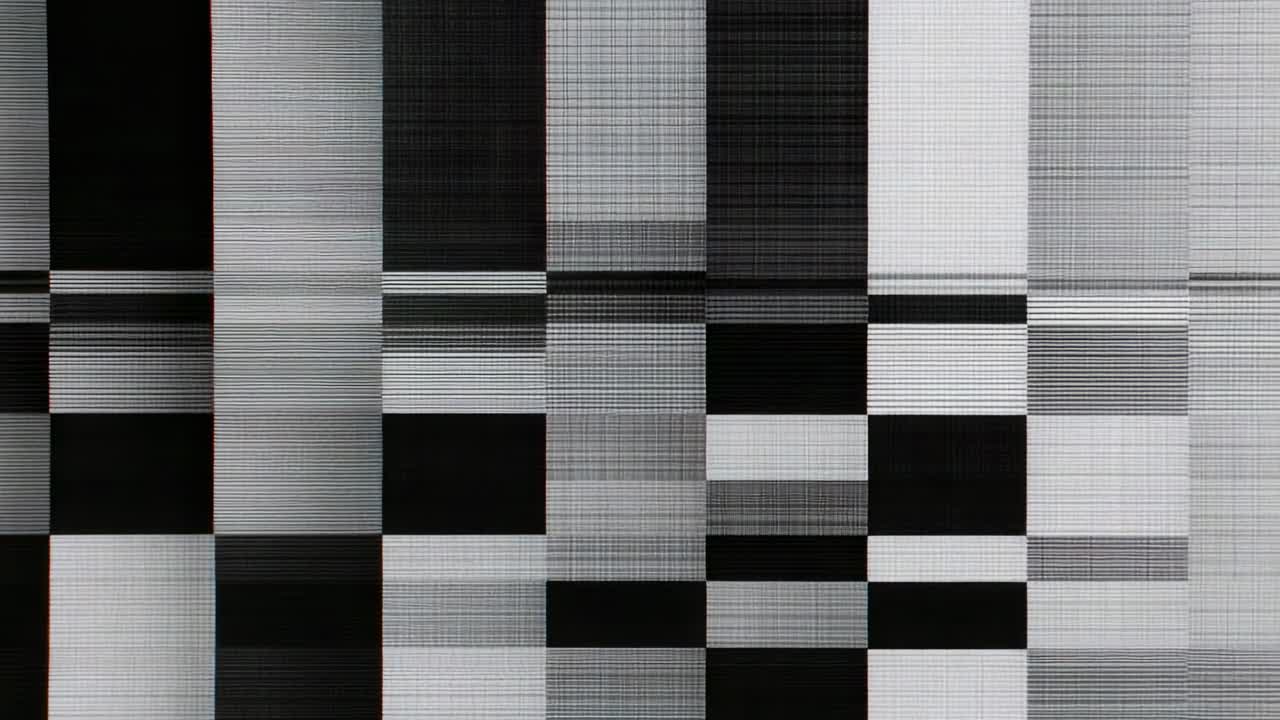 Starting fullscreen glitch display fluctuating grayscale blocks on monitor, for diagnostic check