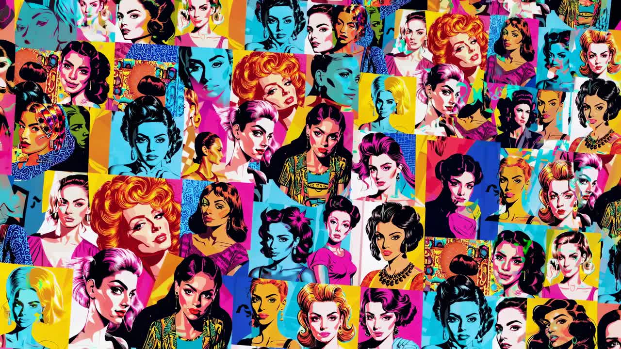 collage de retratos de mujeres en el estilo de arte pop retro