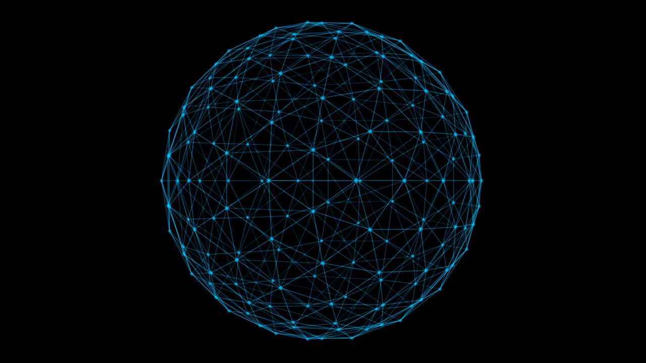 Structure of sphere with network connection lines and dots isolated on black background in futuristic digital computer technology concept, 3d abstract illustration