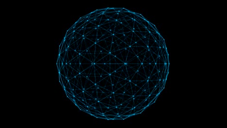 structure of sphere with network connection lines and dots isolated on black background in futuristic digital computer technology concept, 3d abstract illustration