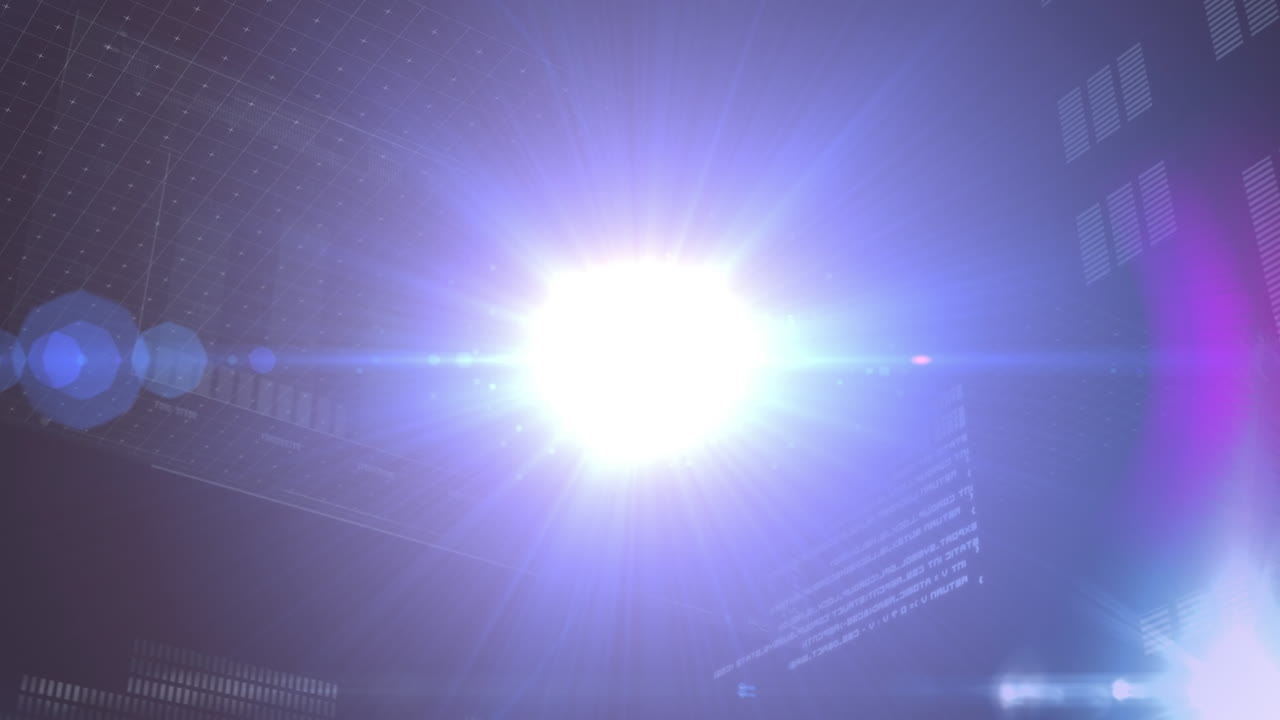 파란색 배경에 화면 위에서 바이너리 코딩 데이터 처리의 애니메이션