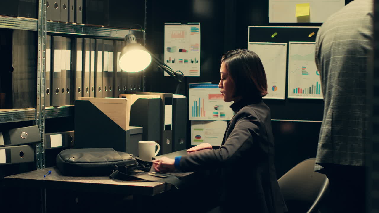 detective mujer llegando al trabajo para resolver una investigación policial